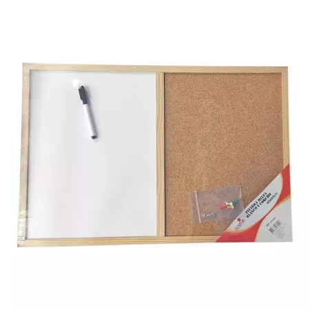 Pizarra Doble Uso Blanca y Corcho 59x39.5 cm con Accesorios