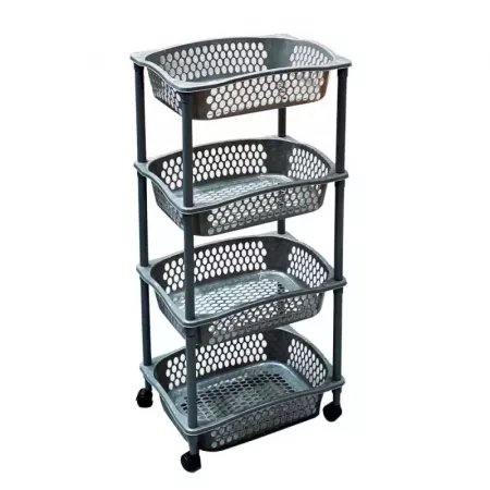Carrito Verdulero Gris con Ruedas y 4 Estantes Resistente Carrito Verdulero Gris con Ruedas y 4 Estantes Resistente