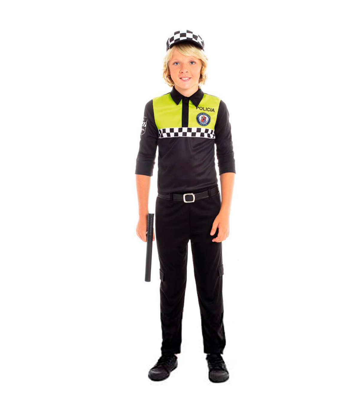 Tradineur - Disfraz policía infantil, agente policía local, fibra  sintética, incluye camiseta, pantalón, gorra y cinturón, carna