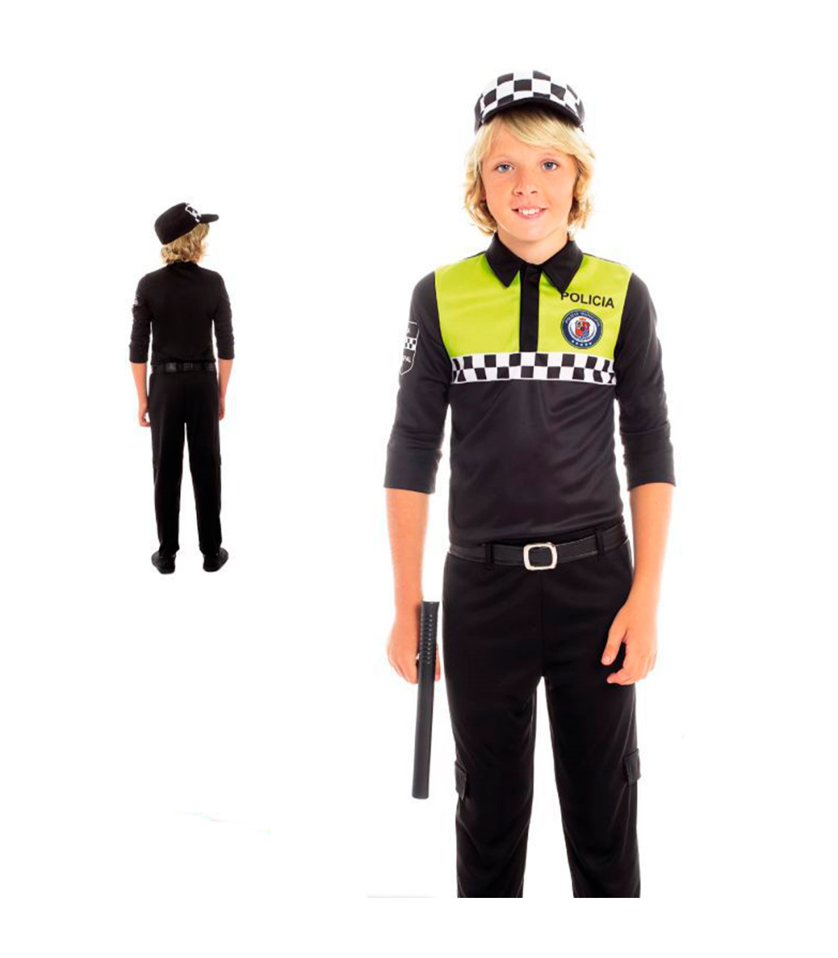 Disfraz de policía infantil, agente policía local, fibra sintética, incluye  camiseta, pantalón, gorra y cinturón, ca
