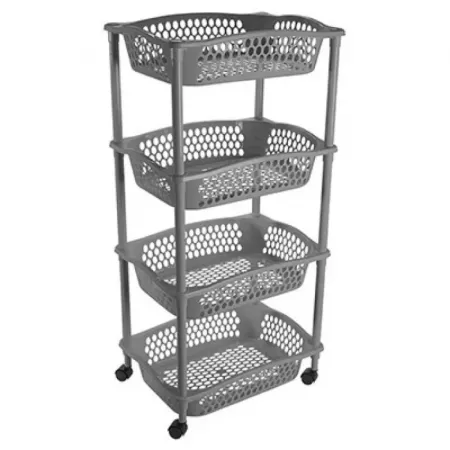 Carrito Verdulero Gris con Ruedas y 4 Estantes Resistente Carrito Verdulero Gris con Ruedas y 4 Estantes Resistente