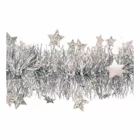 Guirnalda Navideña Plateada 180 cm con Estrellas Brillantes