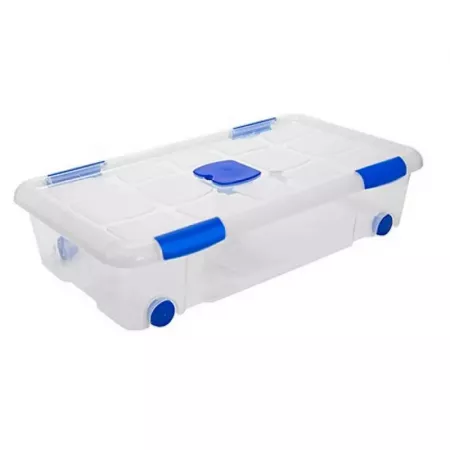 Caja Plástica Transparente 30L con Ruedas y Compartimento Antipolillas Caja Plástica Transparente 30L con Ruedas y Compartimento Antipolillas