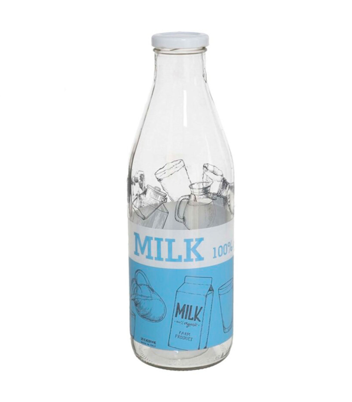 Tradineur - Botella de vidrio multiusos, bote, frasco facetado con tapa de  rosca, guardar agua, leche, zumo, bebidas (9 x 25,5 c
