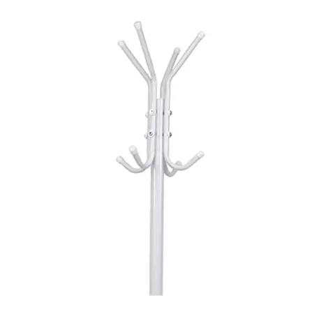 Tradineur - Perchero de pie blanco metálico 8 ganchos 170 x 48 cm, soporte clásico para colgar abrigos, sombreros, bolsos, estil
