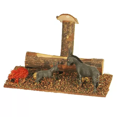 Tradineur - Abrevadero con animales para portal de belén 11 x 15,5 x 9 cm, corcho y resina, bebedero ovejas, patos, gallinas, as