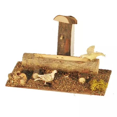 Tradineur - Abrevadero con animales para portal de belén 11 x 15,5 x 9 cm, corcho y resina, bebedero ovejas, patos, gallinas, as