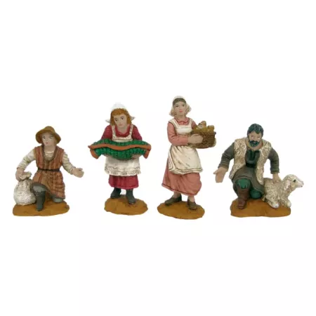 Pack 4 Figuras Campesinos y Pastor para Belén Navidad 8 cm