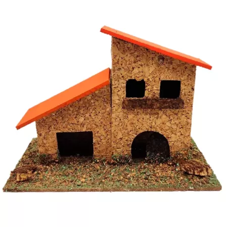Tradineur - Casa de corcho y resina para belén navideño 9,5 x 14 x 7 cm, casa de pueblo, aldea decorativa para nacimiento, peseb