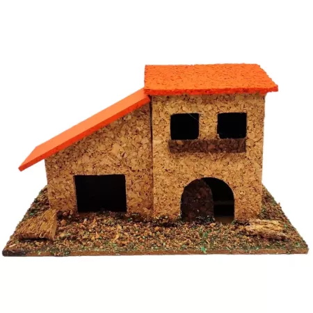 Tradineur - Casa de corcho y resina para belén navideño 9,5 x 14 x 7 cm, casa de pueblo, aldea decorativa para nacimiento, peseb