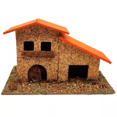 Tradineur - Casa de corcho y resina para belén navideño 9,5 x 14 x 7 cm, casa de pueblo, aldea decorativa para nacimiento, peseb