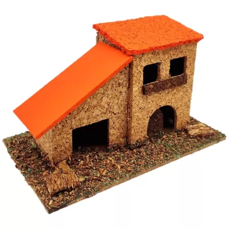 Tradineur - Casa de corcho y resina para belén navideño 9,5 x 14 x 7 cm, casa de pueblo, aldea decorativa para nacimiento, peseb