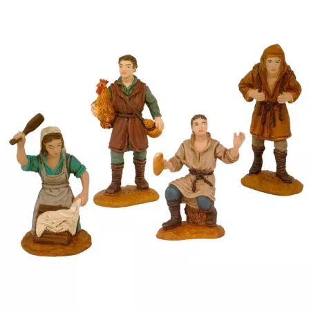 Set 4 Figuras Campesinos Belén 8 cm Decoración Navidad