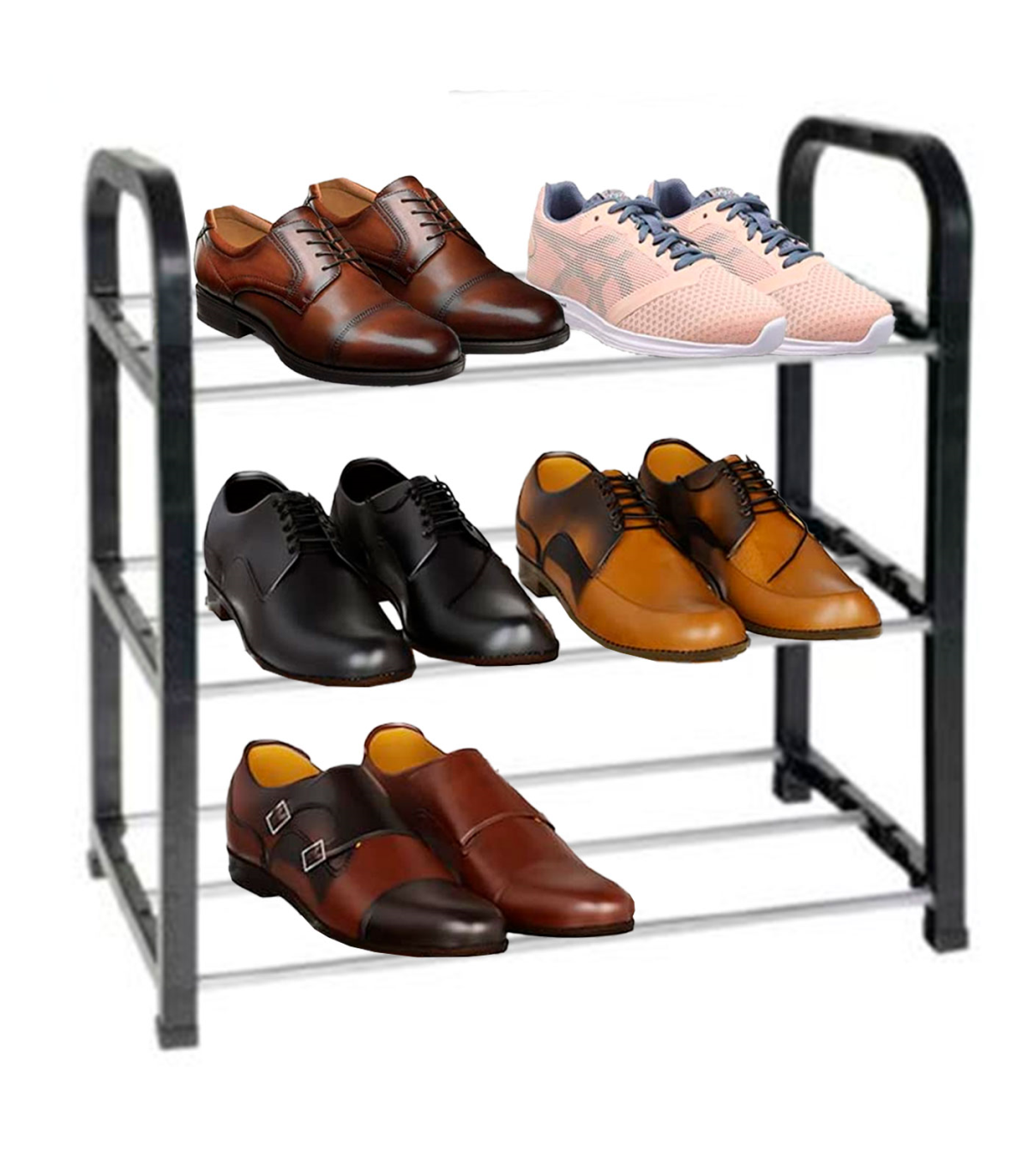 Tradineur - Zapatero de metal y plástico de 3 niveles, soporte para calzado,  estantería multiusos para zapatos, recibidor, dormi