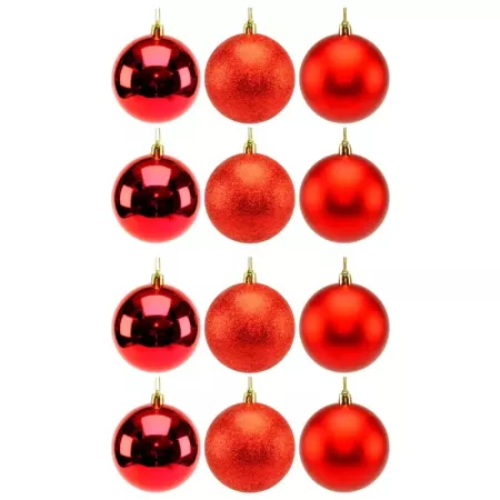 Pack 12 Bolas Navideñas Rojas 8 cm con Cordón Dorado Pack 12 Bolas Navideñas Rojas 8 cm con Cordón Dorado