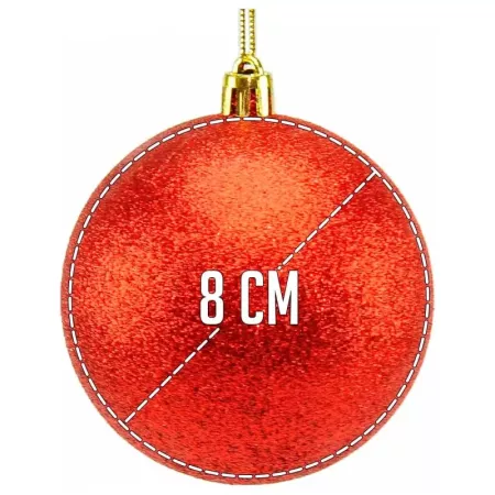 Pack 12 Bolas Navideñas Rojas 8 cm con Cordón Dorado Pack 12 Bolas Navideñas Rojas 8 cm con Cordón Dorado