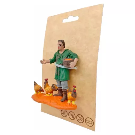 Figura de granjero con gallinas para belén 8,5x8 cm