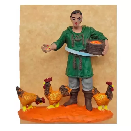 Figura de granjero con gallinas para belén 8,5x8 cm
