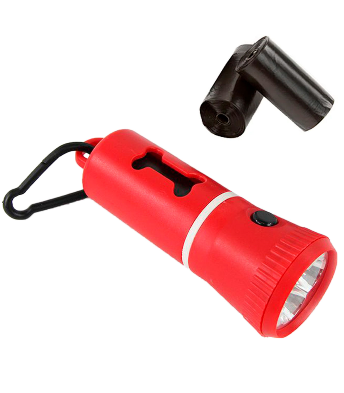 Tradineur - Linterna LED con dispensador de bolsas para excrementos de perro,  clip para correa y 3 rollos de bolsas, portabolsas