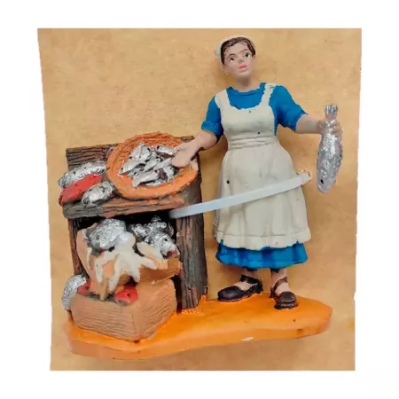 Figura Pescadera 8,5x9 cm para Belén Navideño Tradicional