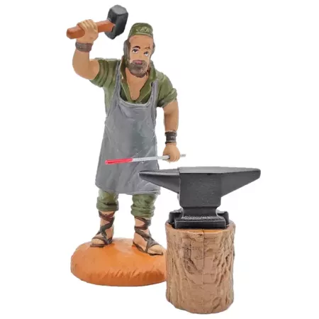 Figura de herrero con yunque para belén navideño 11 cm en durexina decorativa para pesebre tradicional
