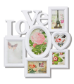 Tradineur - Multimarco para 6 fotos "Love", plástico, marco múltiple de pared para fotografías de distintos tamaños, portafotos, decoración del hogar, recuerdos (Blanco, 44 x 40,5 cm)