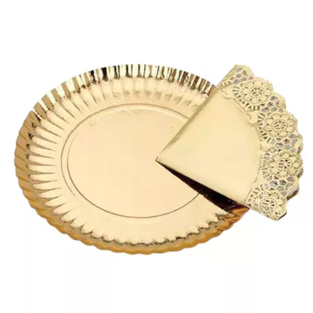 Bandeja Redonda Dorada 38 cm con Blonda Reciclable