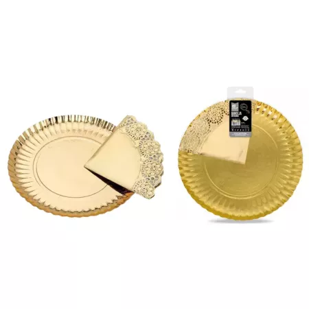 Bandeja Redonda Dorada 38 cm con Blonda Reciclable