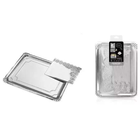 Bandeja rectangular plateada 25x34 cm para pasteles y fiestas