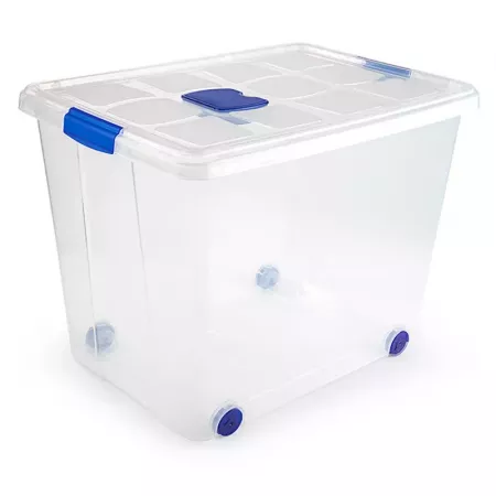 Caja organizadora 86L con ruedas, transparente y resistente Caja organizadora 86L con ruedas, transparente y resistente