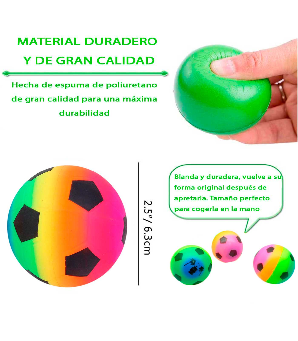 Tradineur - Pelota de fútbol antiestrés, poliuretano blando, bola calmante  para aliviar el estrés, regalo original, Ø 6,3 cm, mu