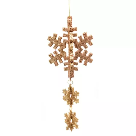 Colgante Dorado 3 Copos de Nieve para Árbol de Navidad