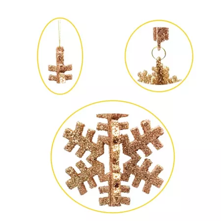 Colgante Dorado 3 Copos de Nieve para Árbol de Navidad