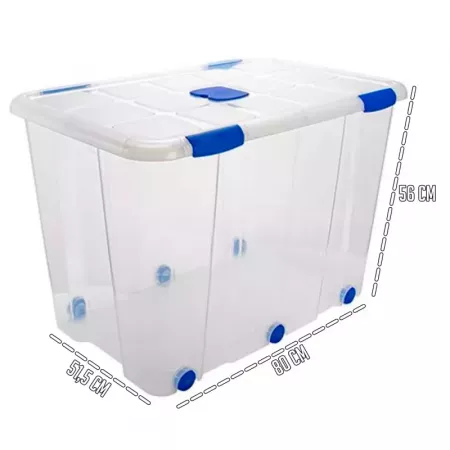 Caja de Almacenamiento 160L con Ruedas Transparente Resistente Caja de Almacenamiento 160L con Ruedas Transparente Resistente
