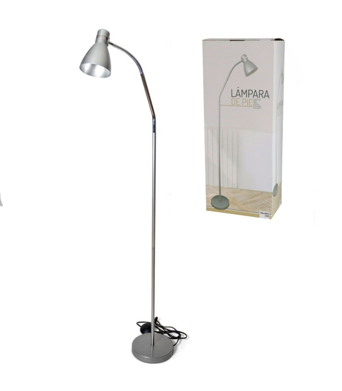 Lámpara de pie de metal y tulipa de tela, brazo oscilante, lámpara de  lectura, interruptor de cable y enchufe, casqu