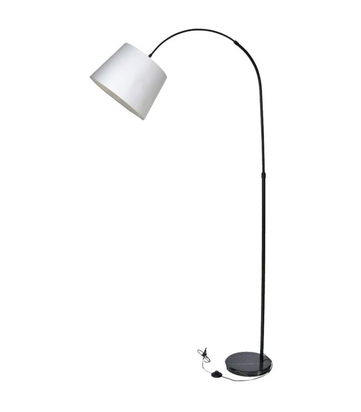 Tradineur - Lámpara de pie de metal y tulipa de tela, brazo oscilante,  lámpara de lectura, interruptor de cable y enchufe, casqu
