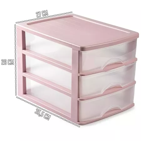 Tradineur - Cajonera de sobremesa - Fabricado en España - 3 Cajones Transparentes - Torre de almacenaje, armario, baño, oficina