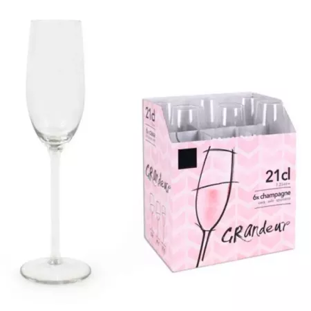 Set de 6 copas de cava de cristal, modelo grandeur, champán, cócteles, champagne, aptas para lavavajillas, celebraciones (21 cl,