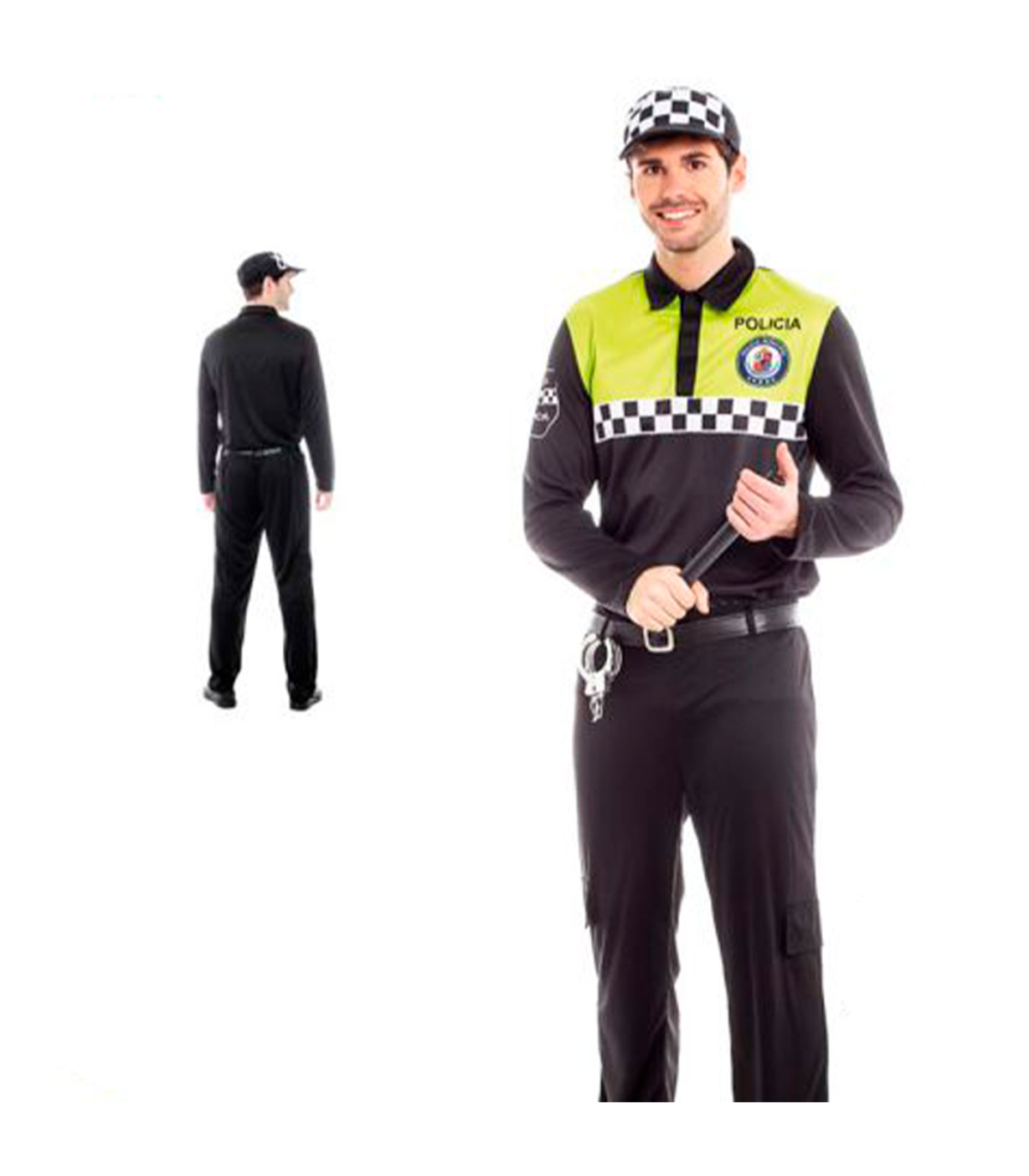 Tradineur - Disfraz policía adulto, agente policía local, fibra sintética,  incluye camiseta, pantalón, gorra y cinturón, carnava