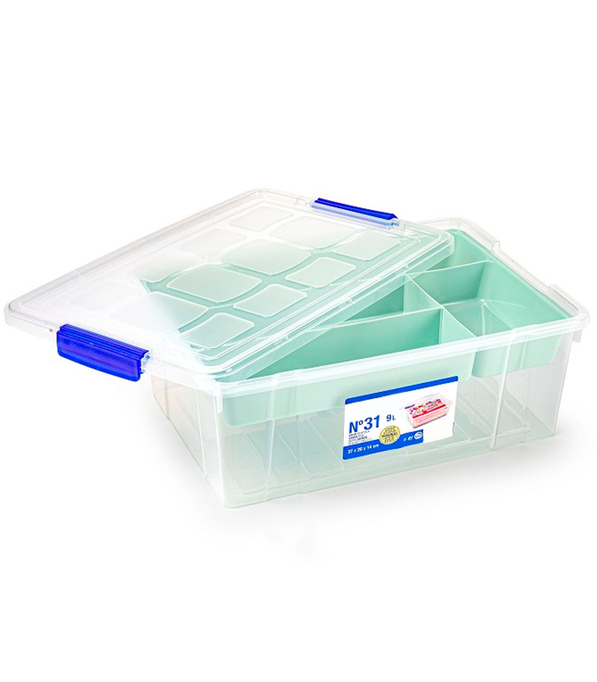 Caja de ordenación de plástico nº 14 transparente, con tapa
