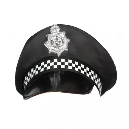 Gorra de policía local de color negro con detalles blancos para jóvenes y adultos para carnaval, Halloween, fiestas de cumpleaño