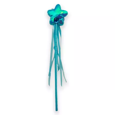 Varita de hada color azul con una estrella en la punta para los niños para disfrazarse en carnaval, Halloween, fiestas y celebra