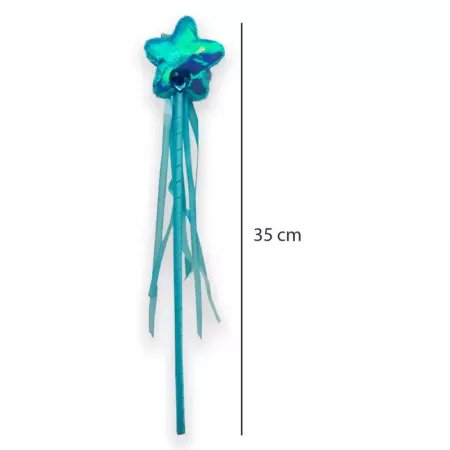 Varita de hada color azul con una estrella en la punta para los niños para disfrazarse en carnaval, Halloween, fiestas y celebra
