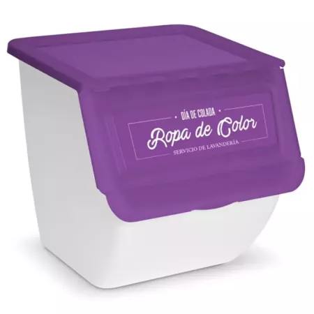Contenedor apilable con ruedas, plástico, organizador de ropa sucia, caja de almacenamiento para colada (Ropa de color, 36 litro