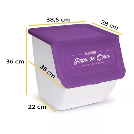 Contenedor apilable con ruedas, plástico, organizador de ropa sucia, caja de almacenamiento para colada (Ropa de color, 36 litro