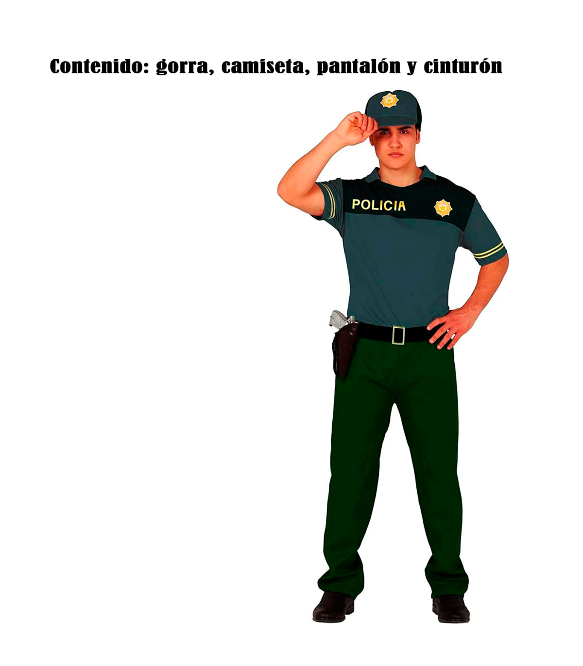 Disfraz de policía para hombre, manga corta, poliéster 100%, incluye gorra,  camiseta, pantalón y cinturón, atuendo d