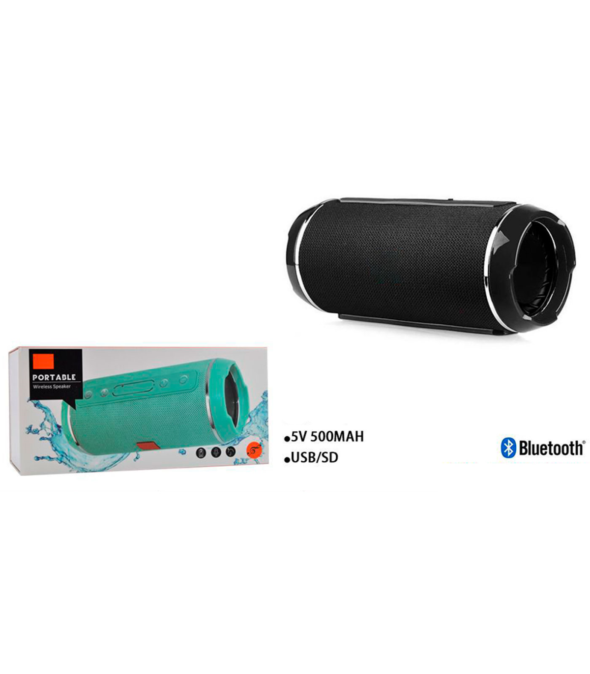 Altavoz portátil cilíndrico bluetooth, banda FM, batería recargable, 3 horas cable jack 3,5 mm, ranura