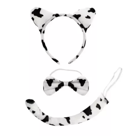 Set 3 piezas de disfraz de vaca de color blanco y negro, complemento para carnaval, halloween y celebraciones. Tamaño orejas: 15
