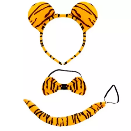 Set 3 piezas de disfraz de tigre de color naranja y negro, complemento para carnaval, halloween y celebraciones. Tamaño orejas: