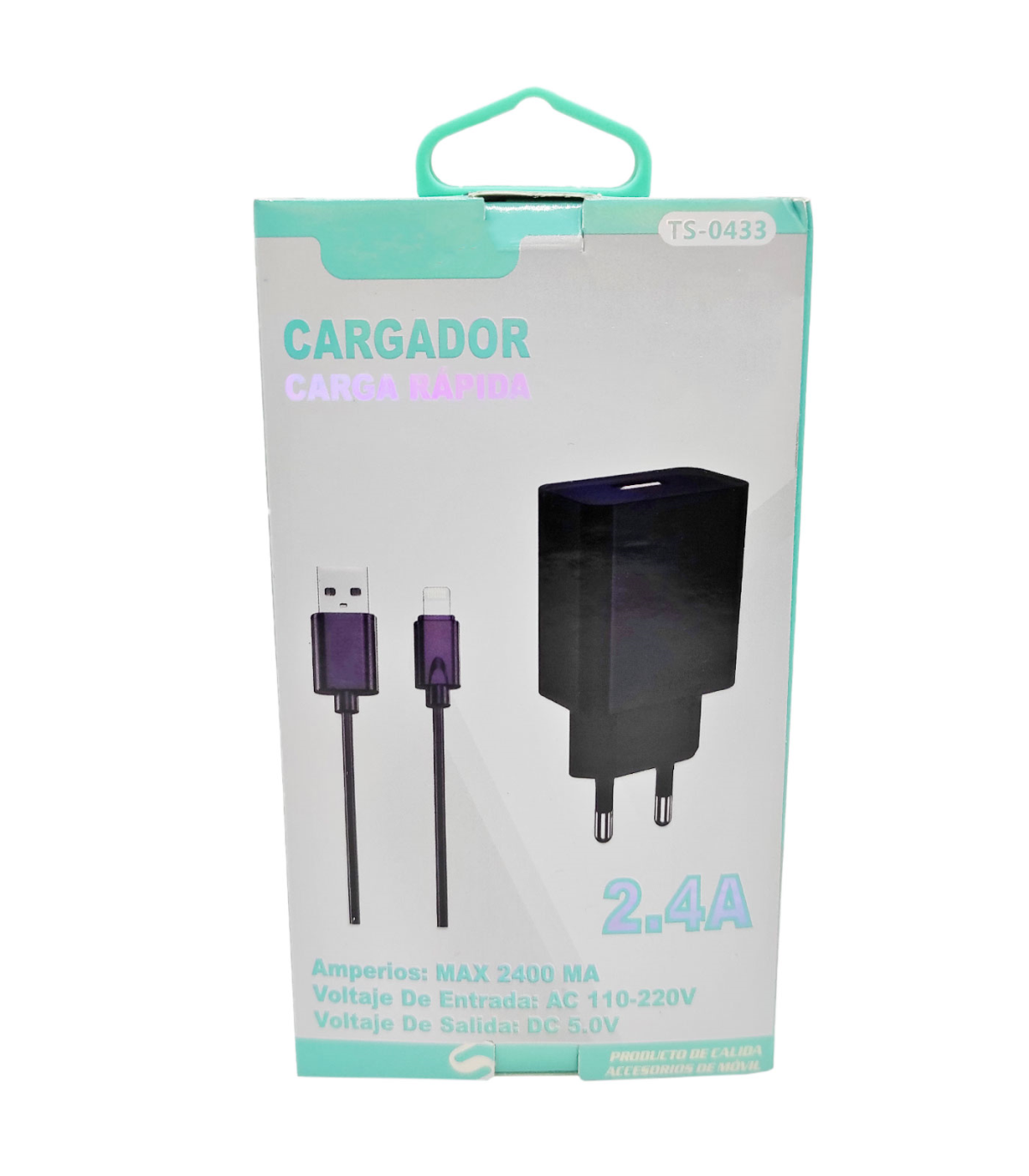 Tradineur - Cargador de móvil compatible con iOS, 2.4A, cable de 100 cm,  carga rápida, enchufe de corriente, smartphone, tablet